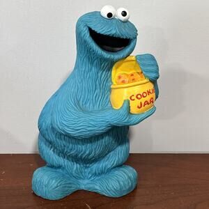 Vintage Sesame Street Muppets Cookie Monster Coin Bank w/ Stopper By Illco